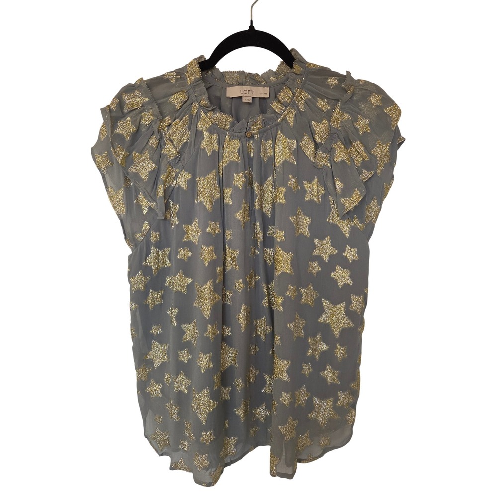 Gold Metallic Celestial Star Flutter Sleeve Blouse Top LP Whimsigoth Etheral